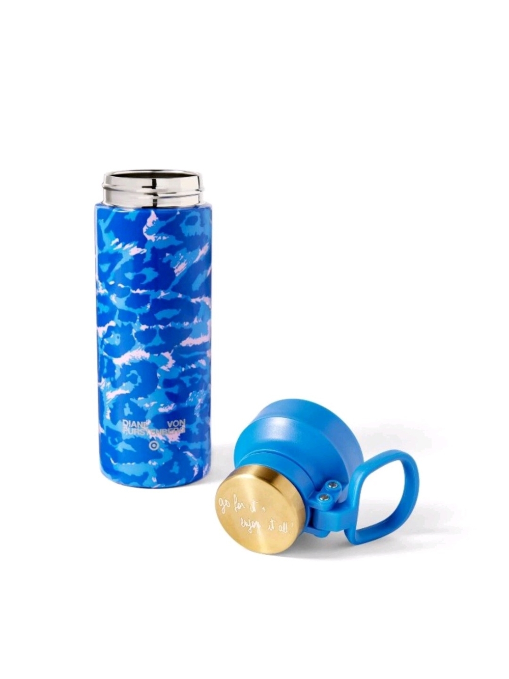 Diane Von Furstenberg Blue Patterned Stainless Bottle with Blue Cap NWT